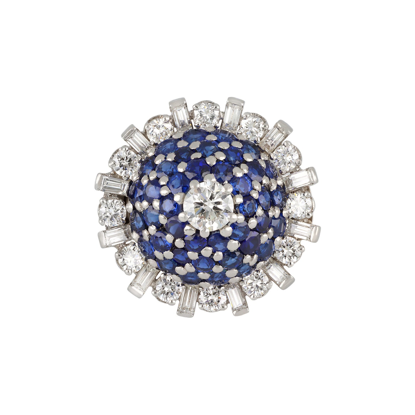 Gübelin 1950s Platinum Diamond & Sapphire Ring front