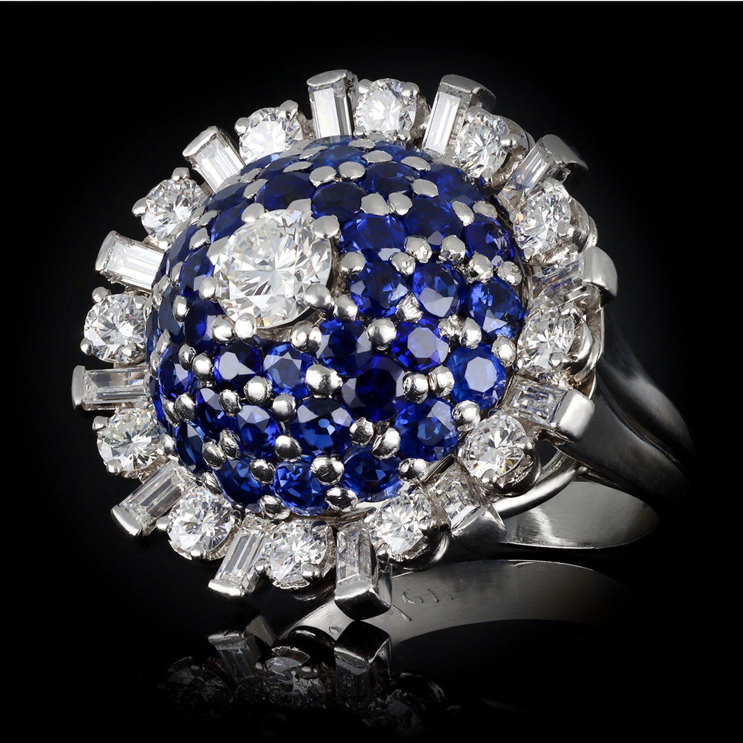 Gübelin 1950s Platinum Diamond & Sapphire Ring side