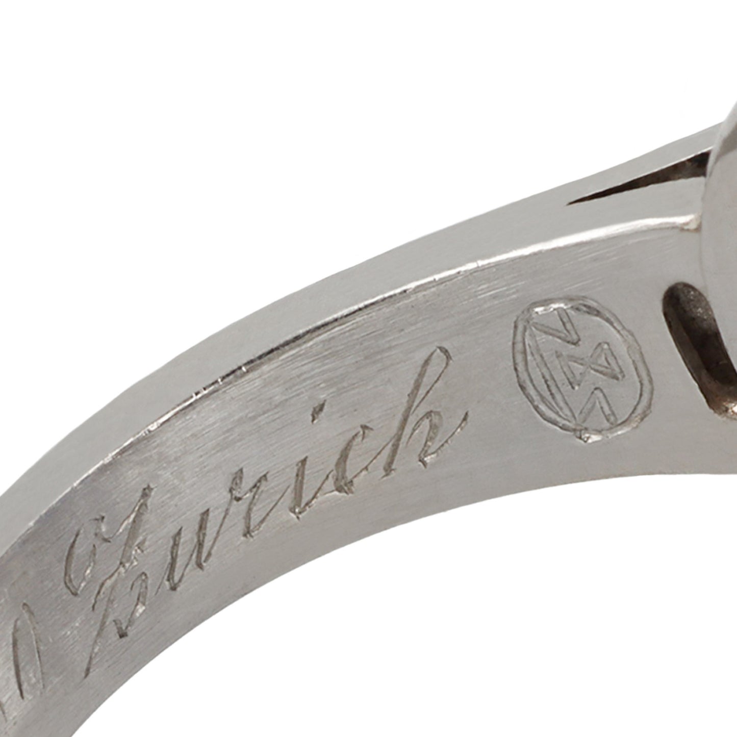 Gübelin 1950s Platinum Diamond & Sapphire Ring inscription