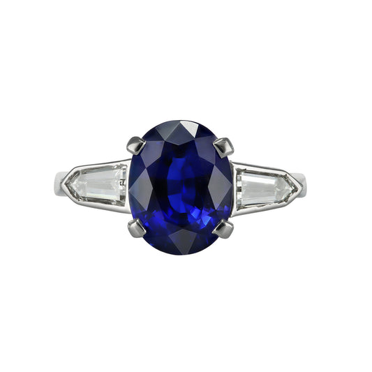 1950s Platinum Sapphire & Diamond Ring front