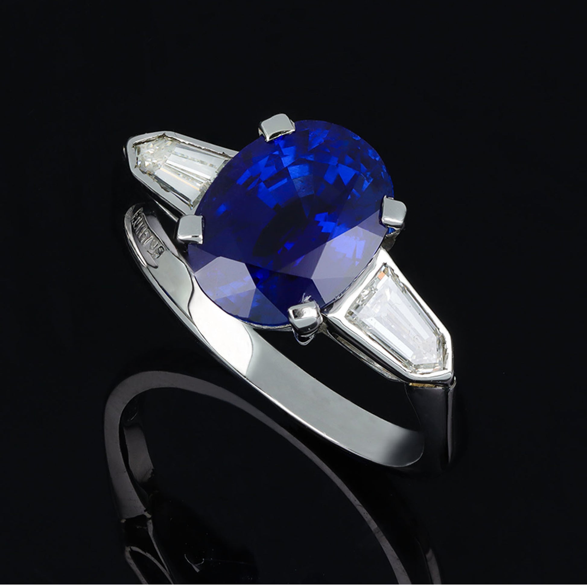 1950s Platinum Sapphire & Diamond Ring front