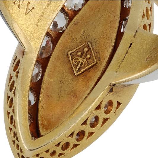 Phillips Brothers & Son English Victorian 18KT Yellow Gold Diamond, Enamel & Hair Ring stamp