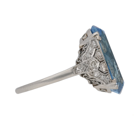 Art Deco Platinum Aquamarine & Diamond Ring side