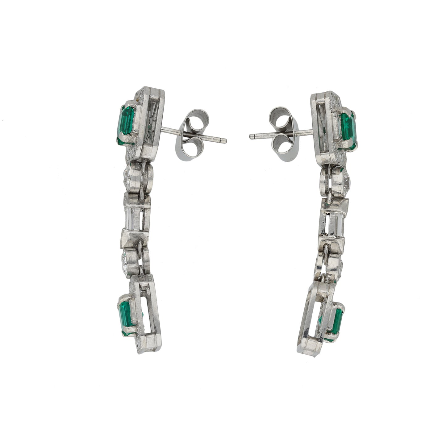 Art Deco Platinum Emerald & Diamond Earrings side