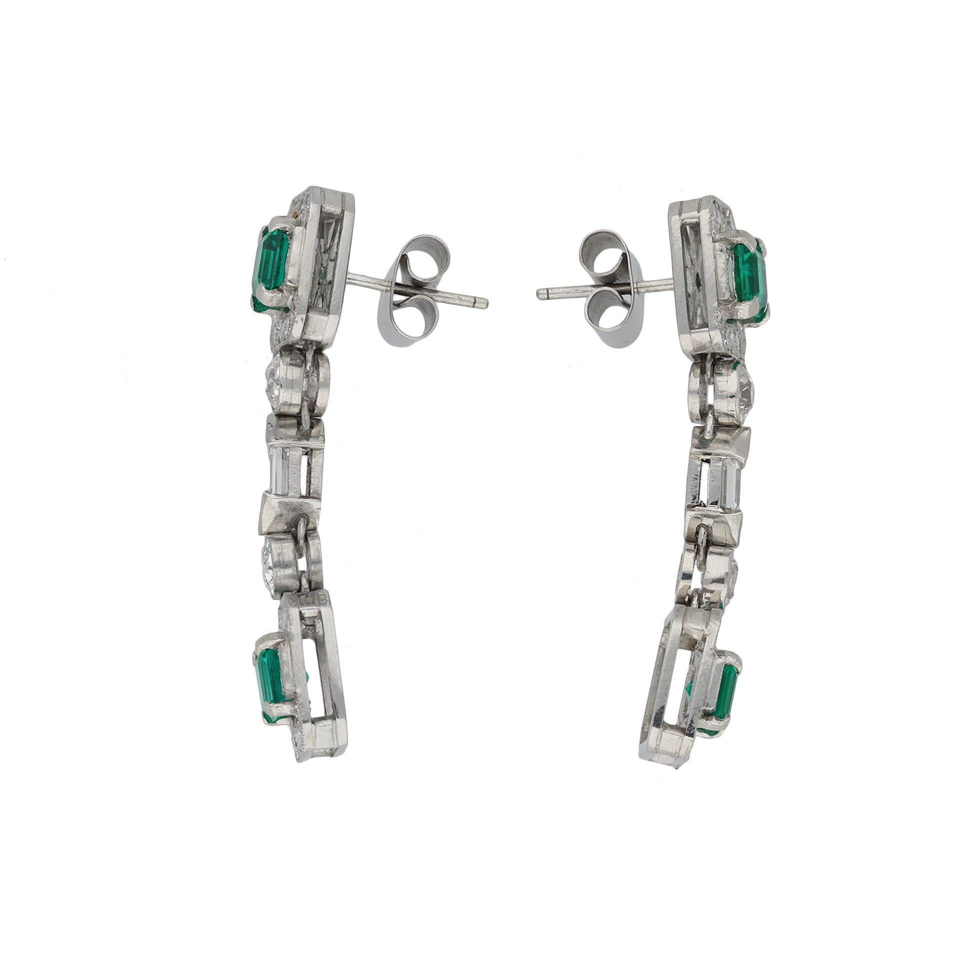 Art Deco Platinum Emerald & Diamond Earrings side