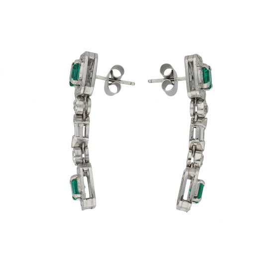 Art Deco Platinum Emerald & Diamond Earrings side