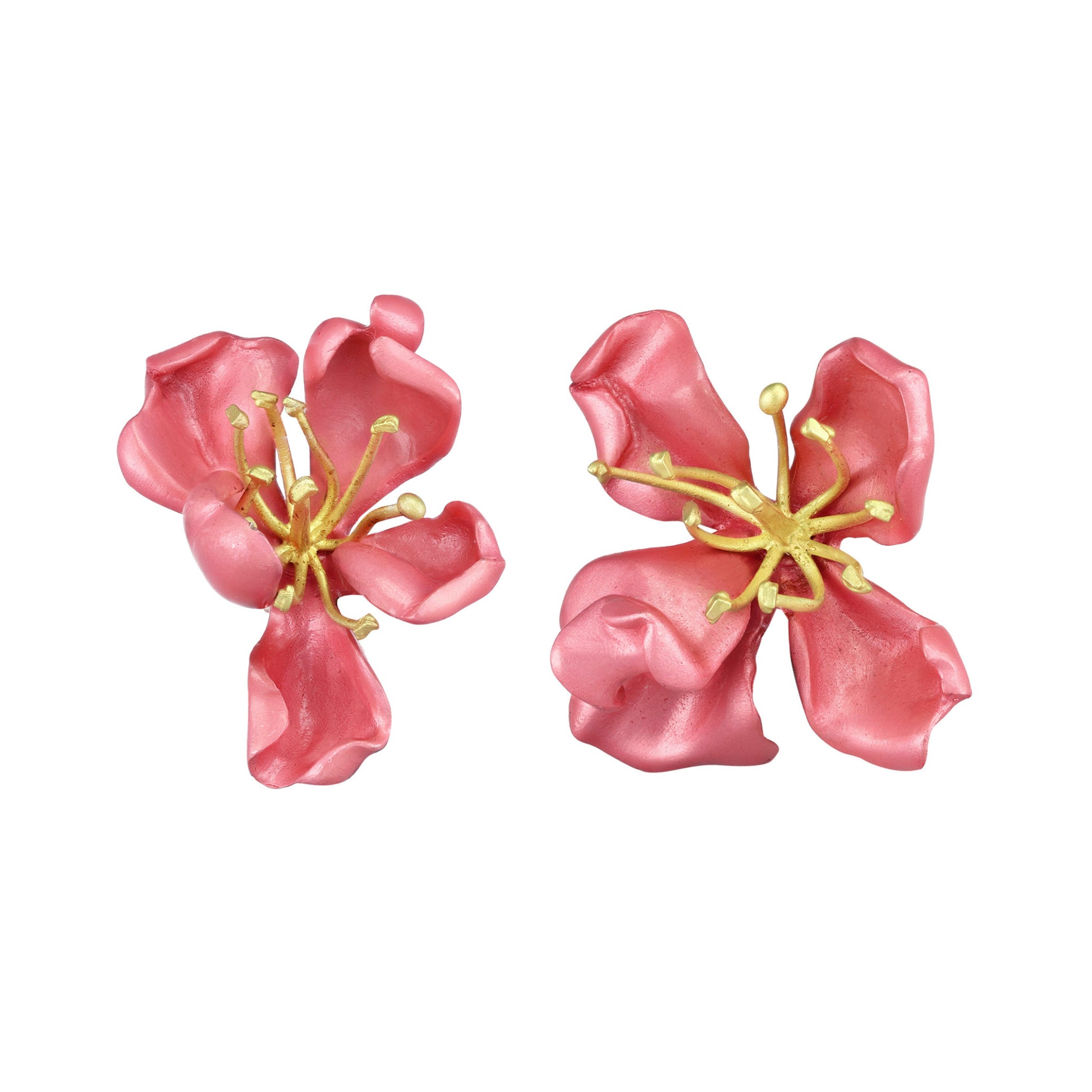 JAR Paris 1980s Silver & 18KT Yellow Gold Enamel Flower Earrings front