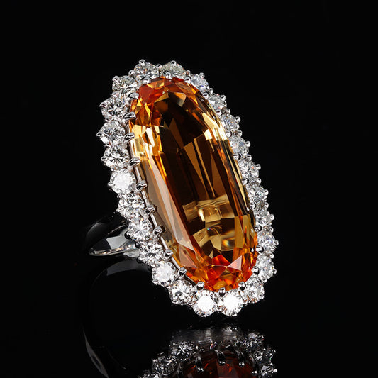 English 1980s 18KT White Gold Imperial Topaz & Diamond Ring front
