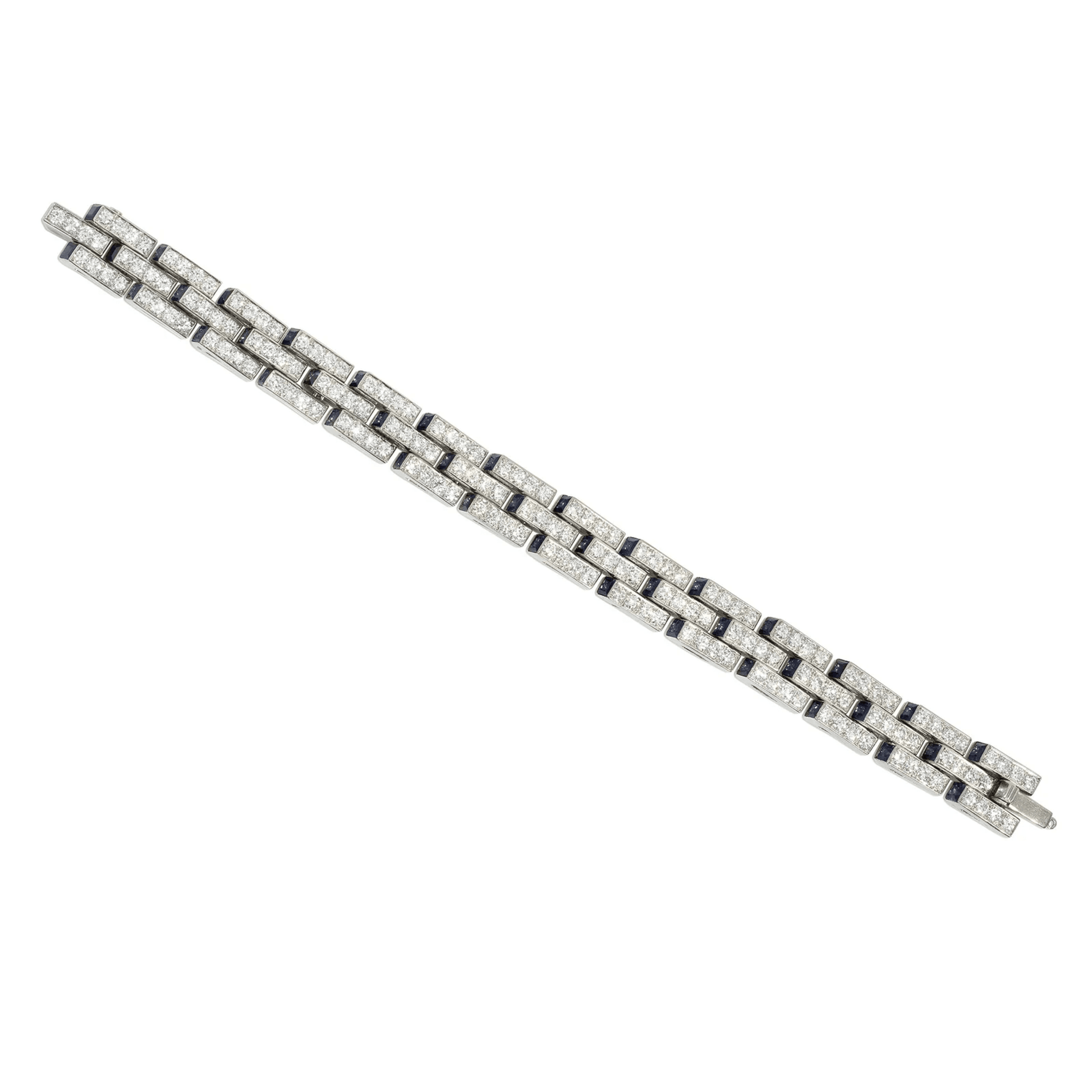 Marcus & Co. Art Deco Platinum Diamond & Sapphire Bracelet front