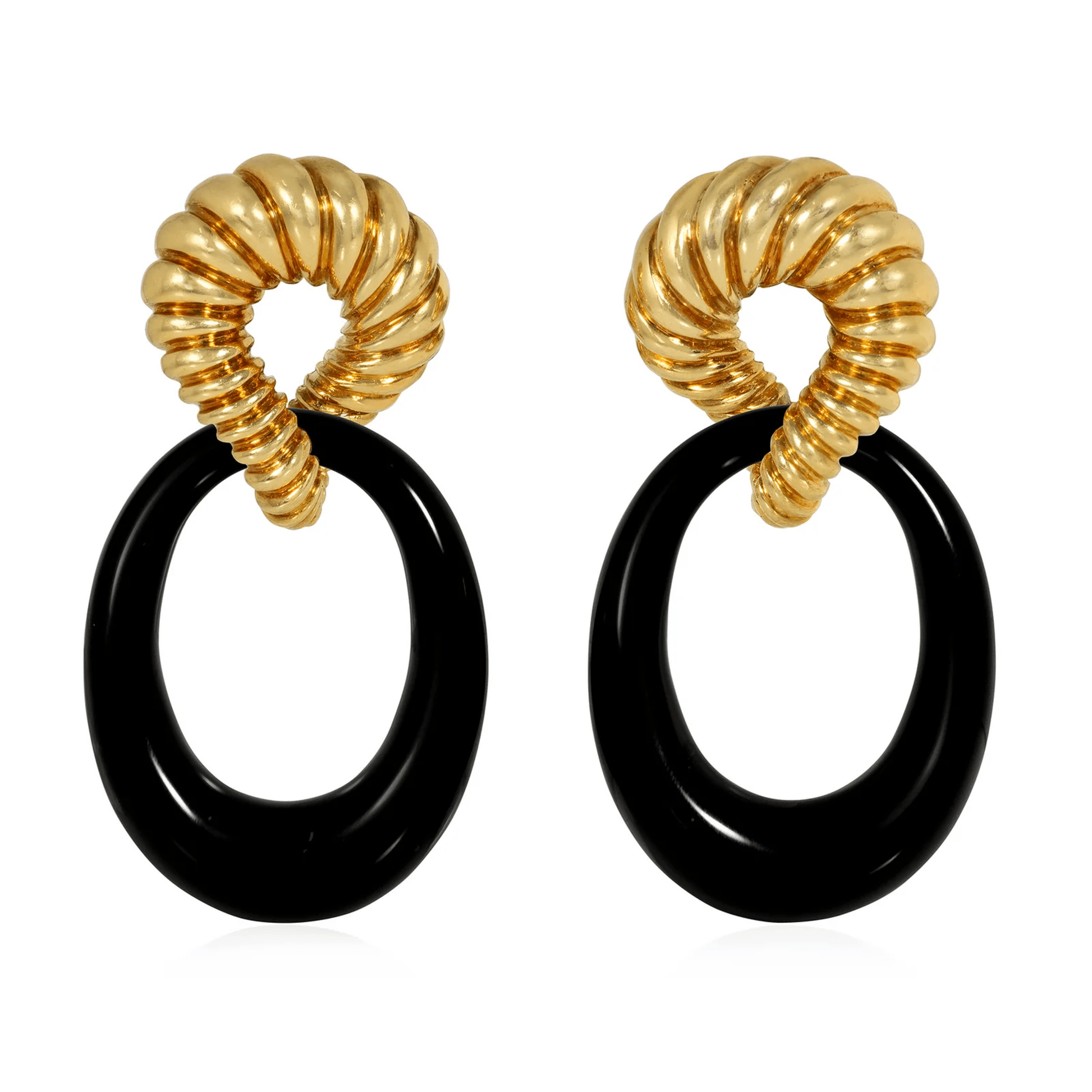 Tiffany & Co. 1970s 18KT Yellow Gold Onyx, Bone, Coral, Lapis Lazuli & Quartz Interchangeable Earrings onyx