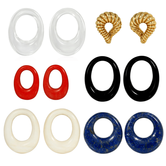Tiffany & Co. 1970s 18KT Yellow Gold Onyx, Bone, Coral, Lapis Lazuli & Quartz Interchangeable Earrings front