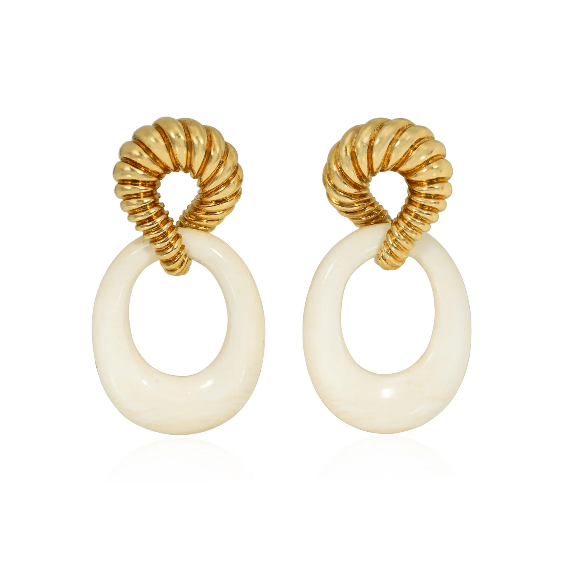 Tiffany & Co. 1970s 18KT Yellow Gold Onyx, Bone, Coral, Lapis Lazuli & Quartz Interchangeable Earrings bone