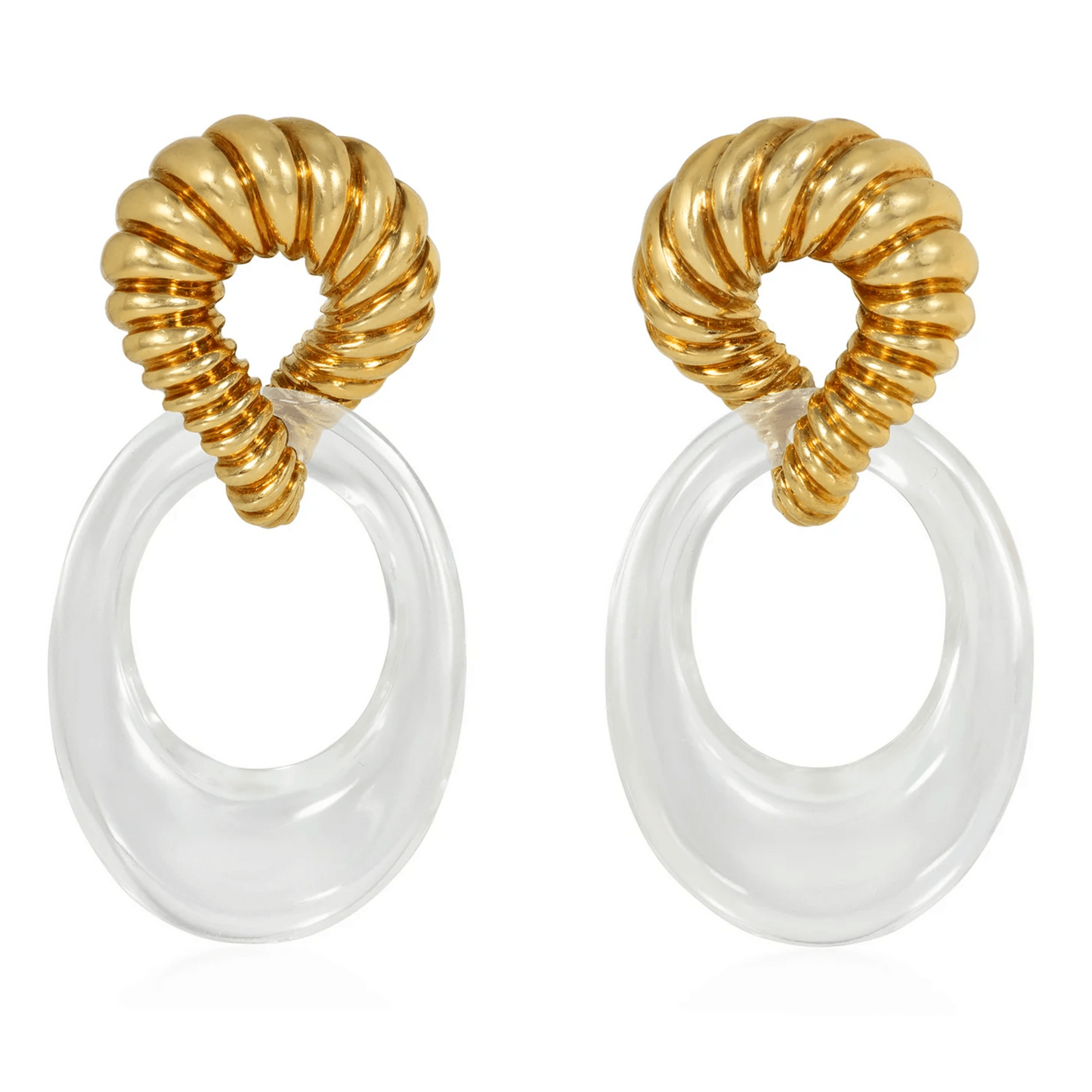 Tiffany & Co. 1970s 18KT Yellow Gold Onyx, Bone, Coral, Lapis Lazuli & Quartz Interchangeable Earrings quartz