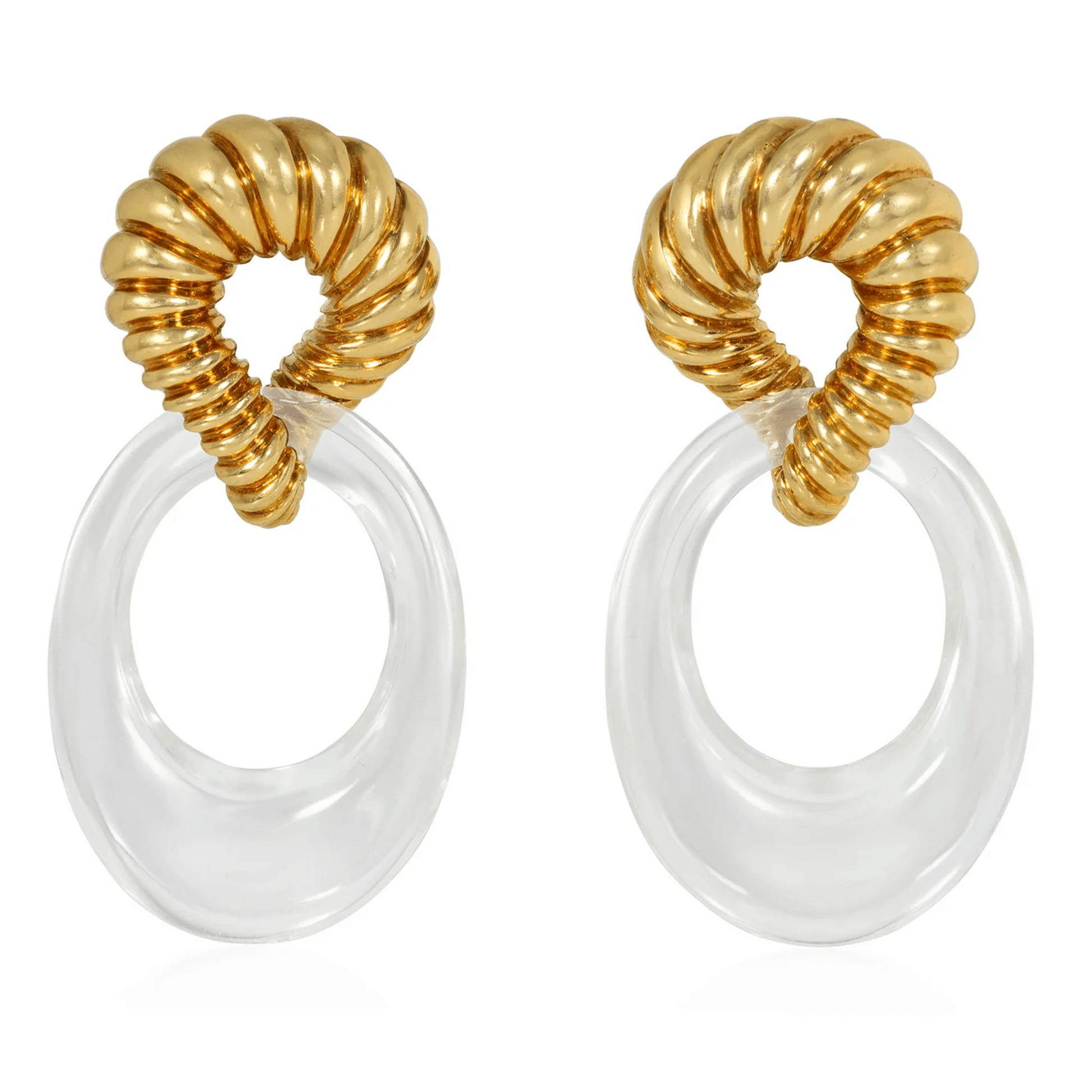 Tiffany & Co. 1970s 18KT Yellow Gold Onyx, Bone, Coral, Lapis Lazuli & Quartz Interchangeable Earrings quartz