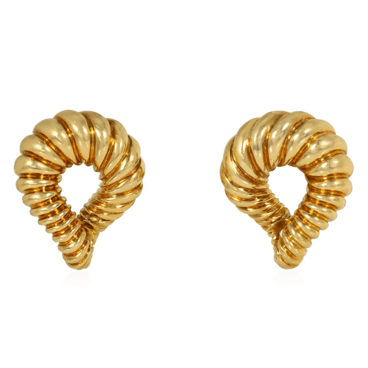 Tiffany & Co. 1970s 18KT Yellow Gold Onyx, Bone, Coral, Lapis Lazuli & Quartz Interchangeable Earrings gold hoops