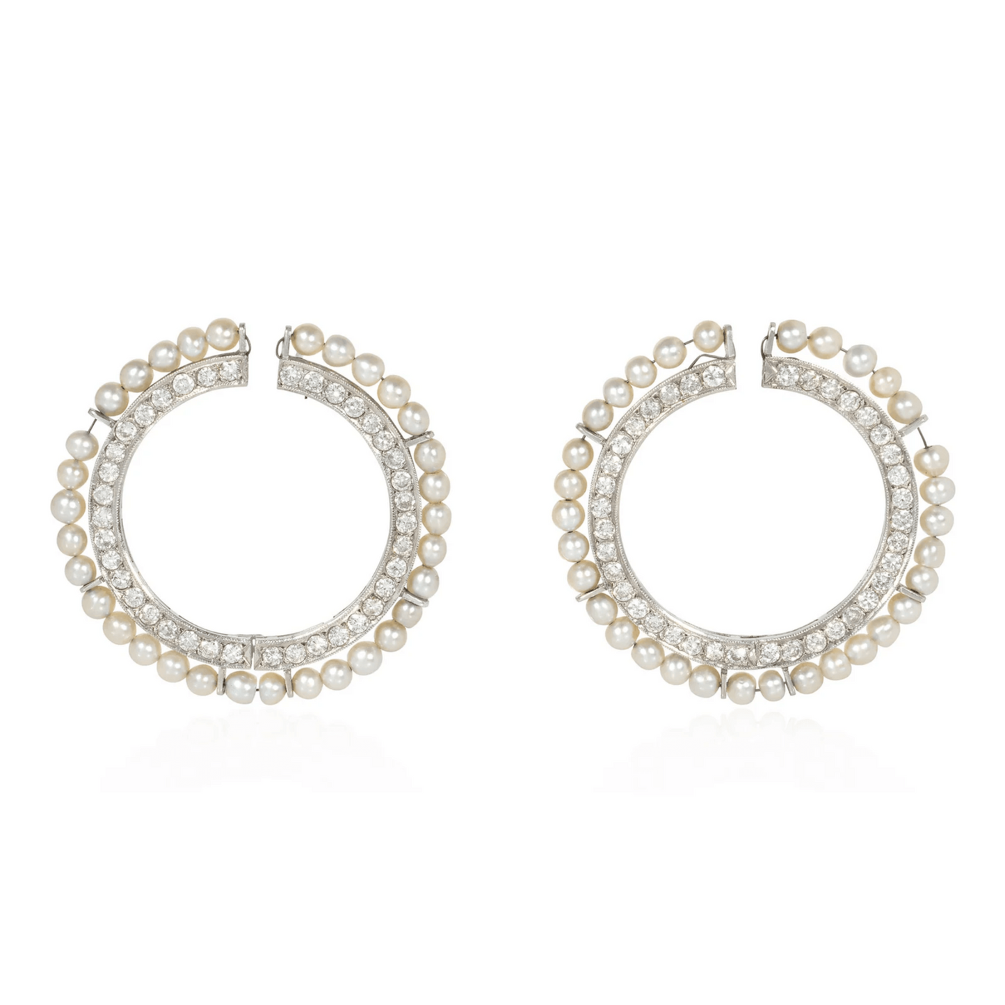 Art Deco Platinum Diamond & Natural Pearl Earrings front