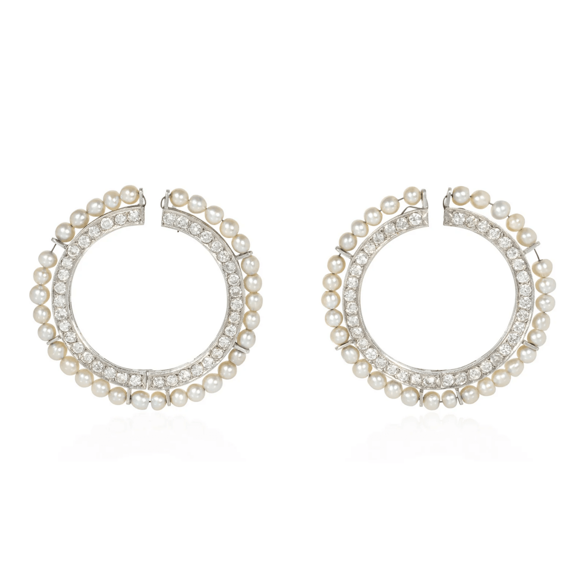 Art Deco Platinum Diamond & Natural Pearl Earrings front
