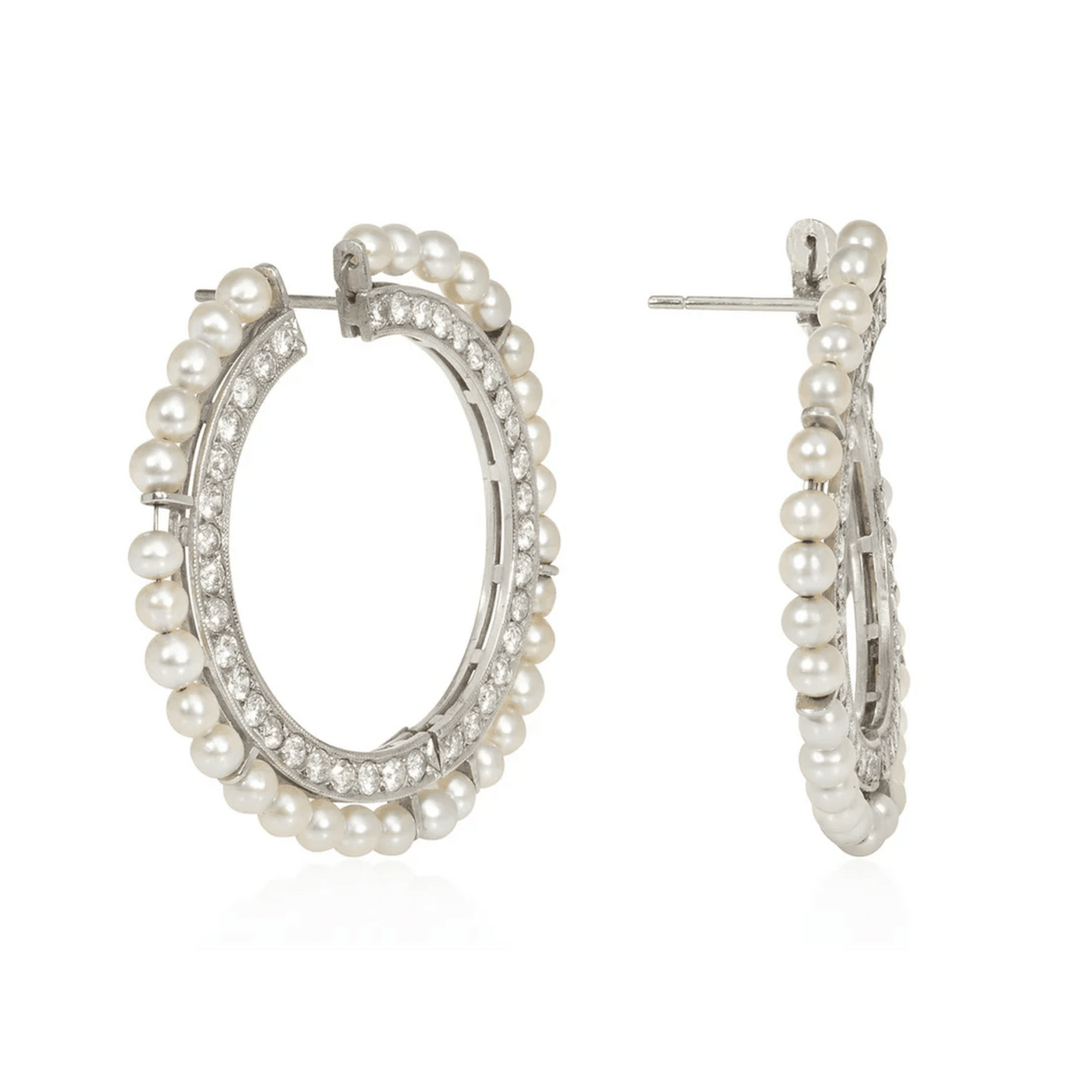 Art Deco Platinum Diamond & Natural Pearl Earrings side