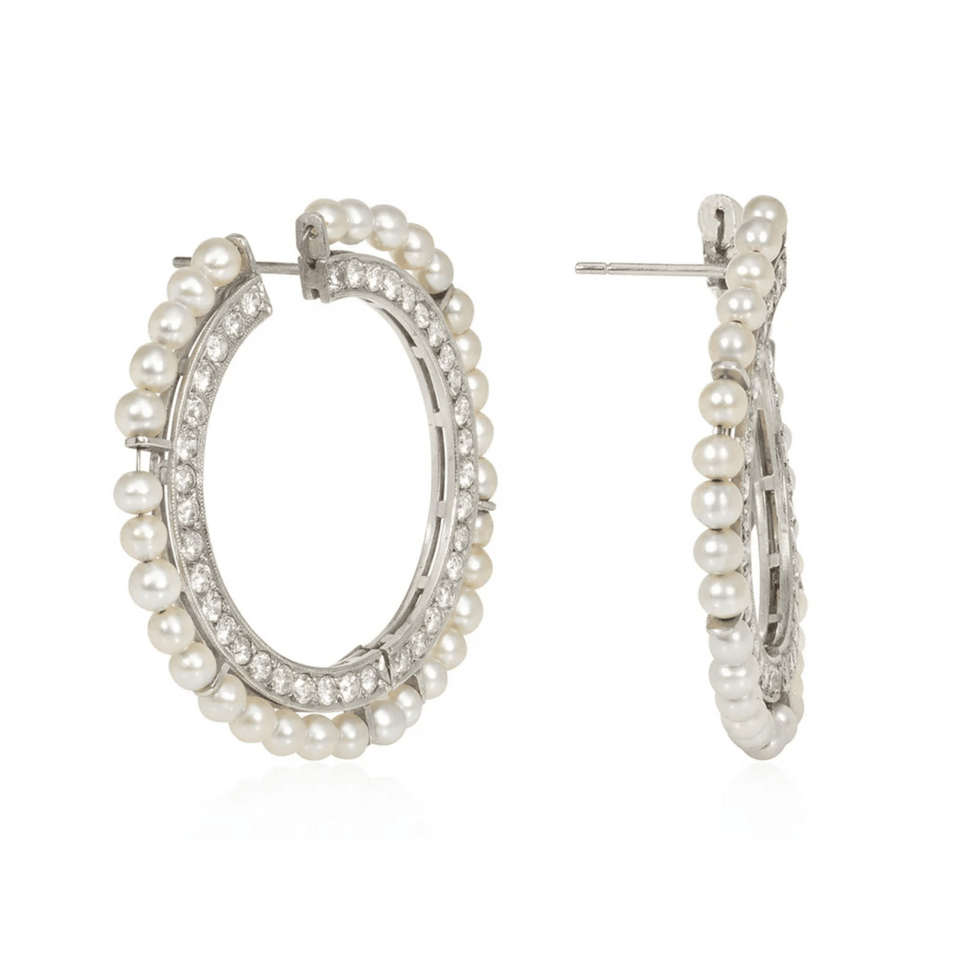 Art Deco Platinum Diamond & Natural Pearl Earrings side