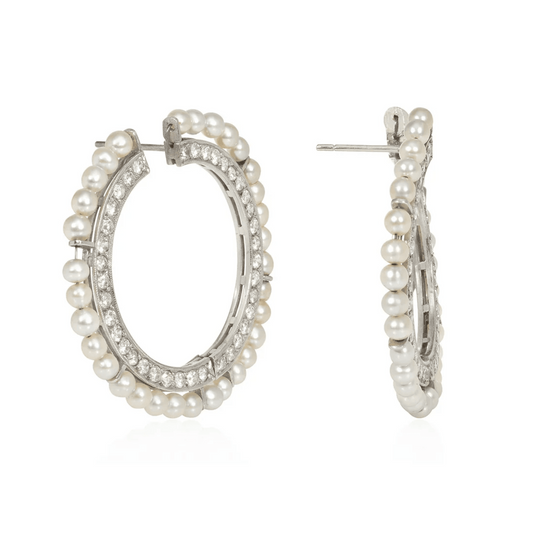 Art Deco Platinum Diamond & Natural Pearl Earrings side