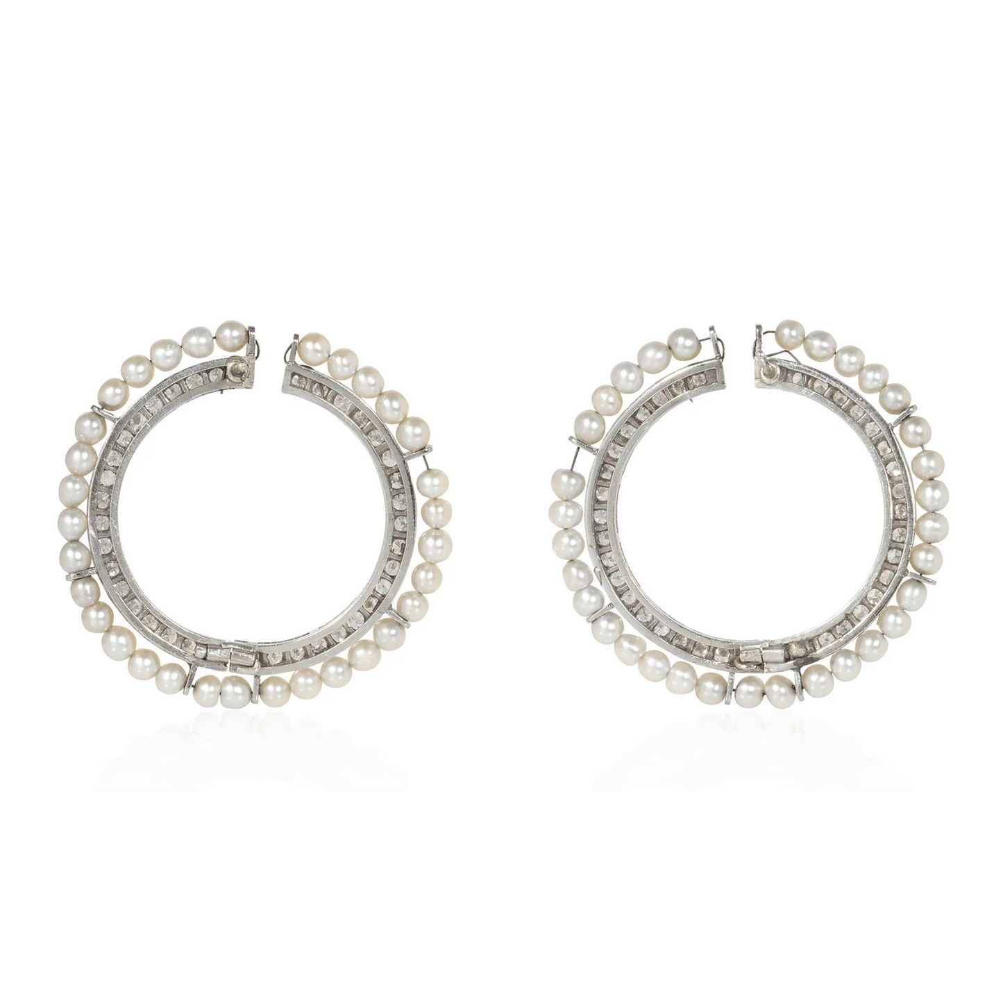 Art Deco Platinum Diamond & Natural Pearl Earrings back