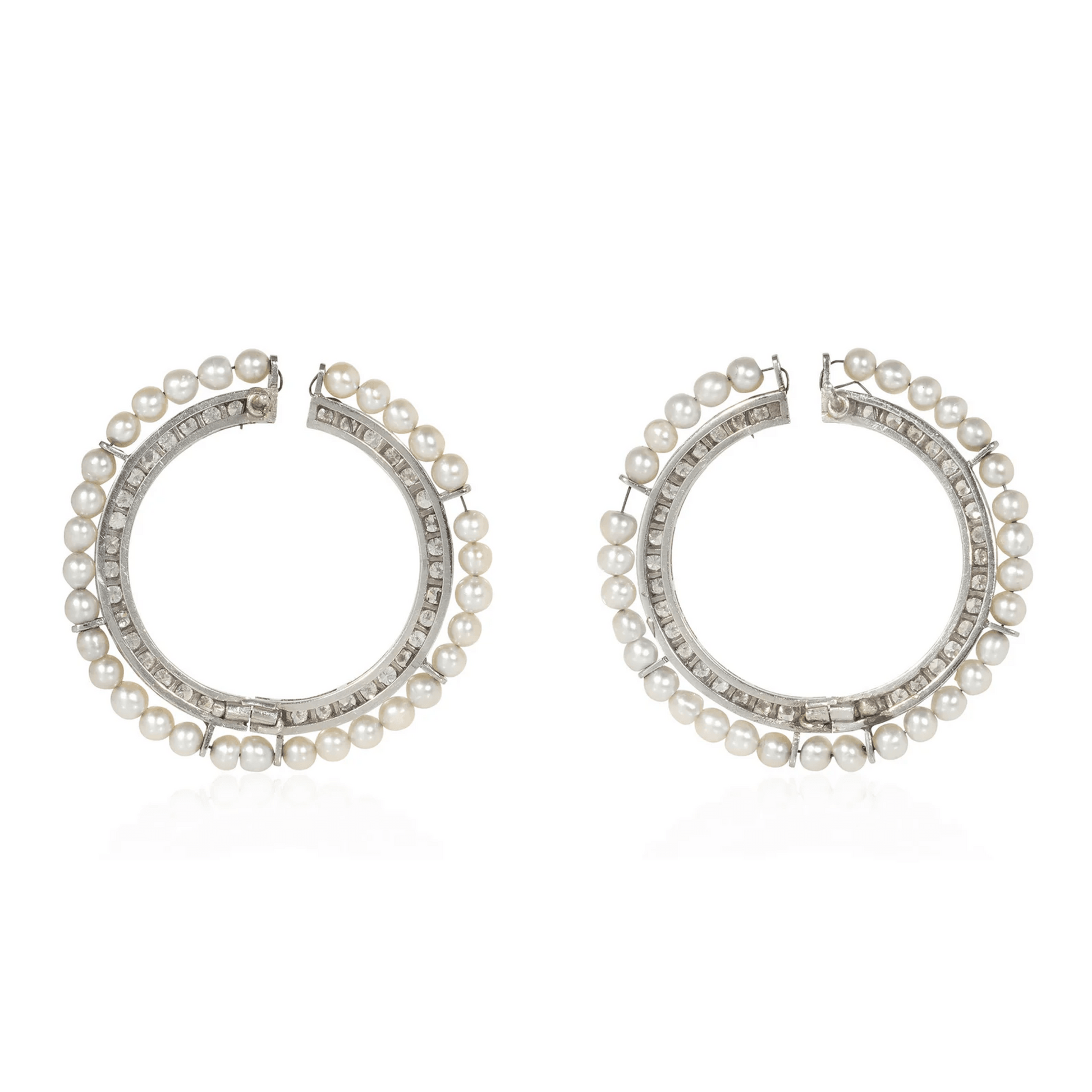 Art Deco Platinum Diamond & Natural Pearl Earrings back