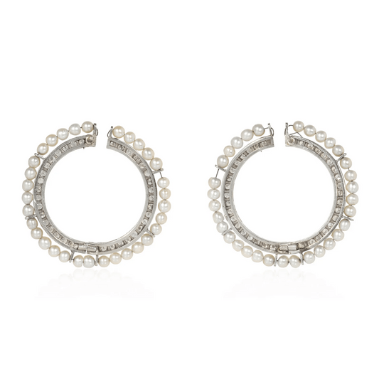 Art Deco Platinum Diamond & Natural Pearl Earrings back