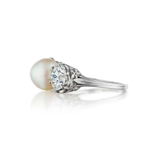Tiffany & Co. Edwardian Platinum Natural Pearl & Diamond Ring side