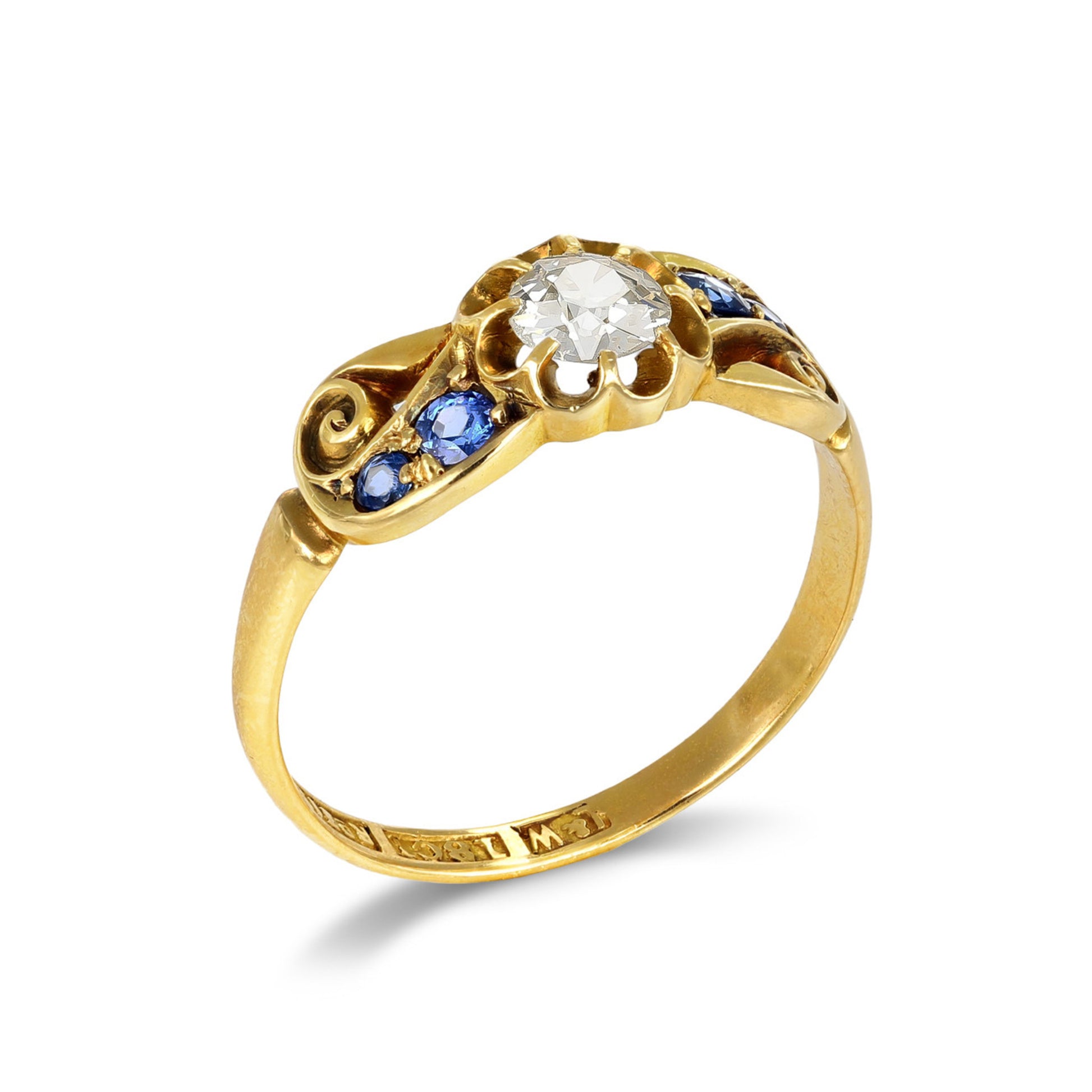 Victorian 18KT Yellow Gold Diamond & Sapphire Ring profile