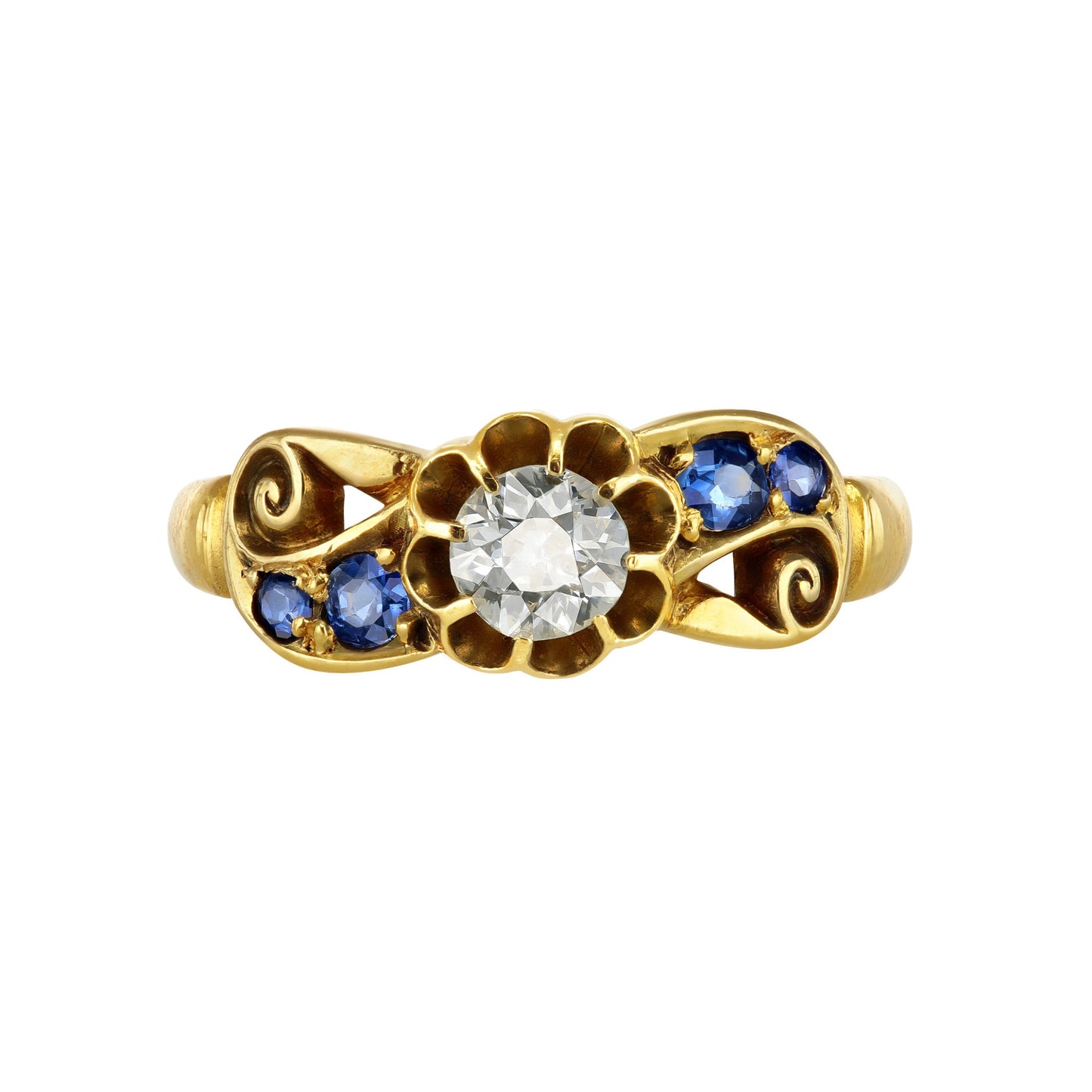 Victorian 18KT Yellow Gold Diamond & Sapphire Ring front