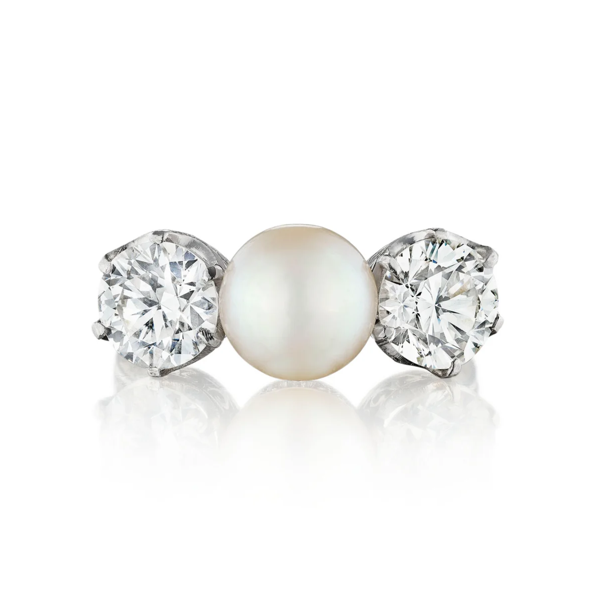 Tiffany & Co. Edwardian Platinum Natural Pearl & Diamond Ring front