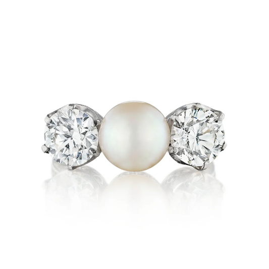 Tiffany & Co. Edwardian Platinum Natural Pearl & Diamond Ring front