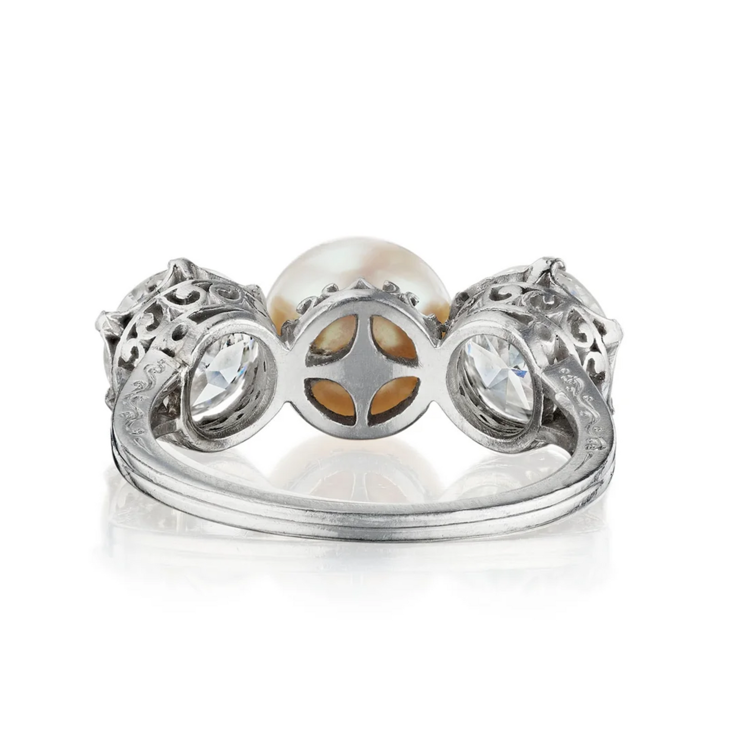 Tiffany & Co. Edwardian Platinum Natural Pearl & Diamond Ring back