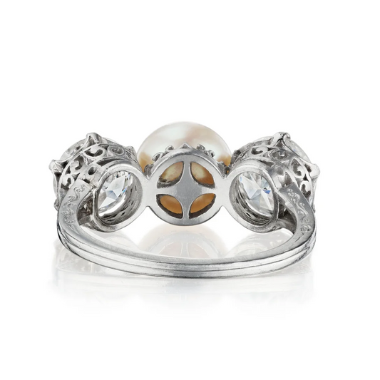 Tiffany & Co. Edwardian Platinum Natural Pearl & Diamond Ring back