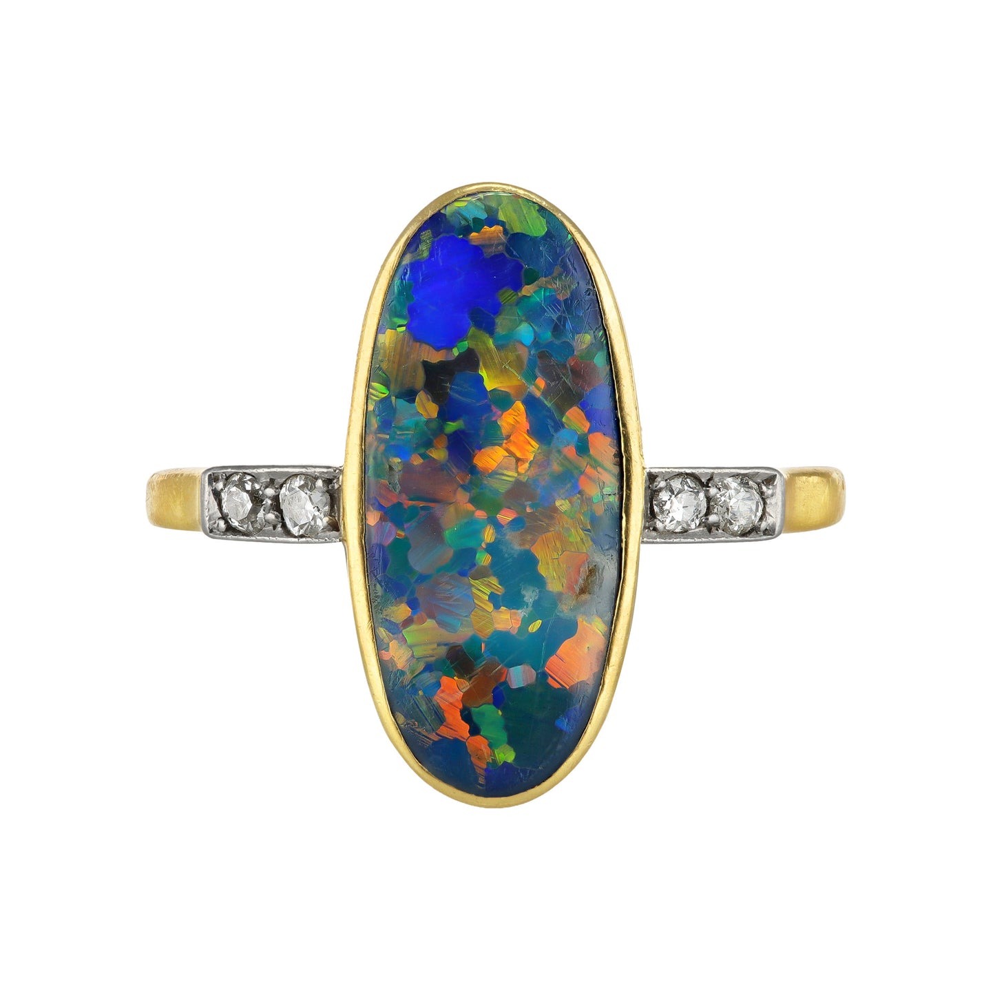 Edwardian Platinum & 18KT Yellow Gold Opal & Diamond Ring front