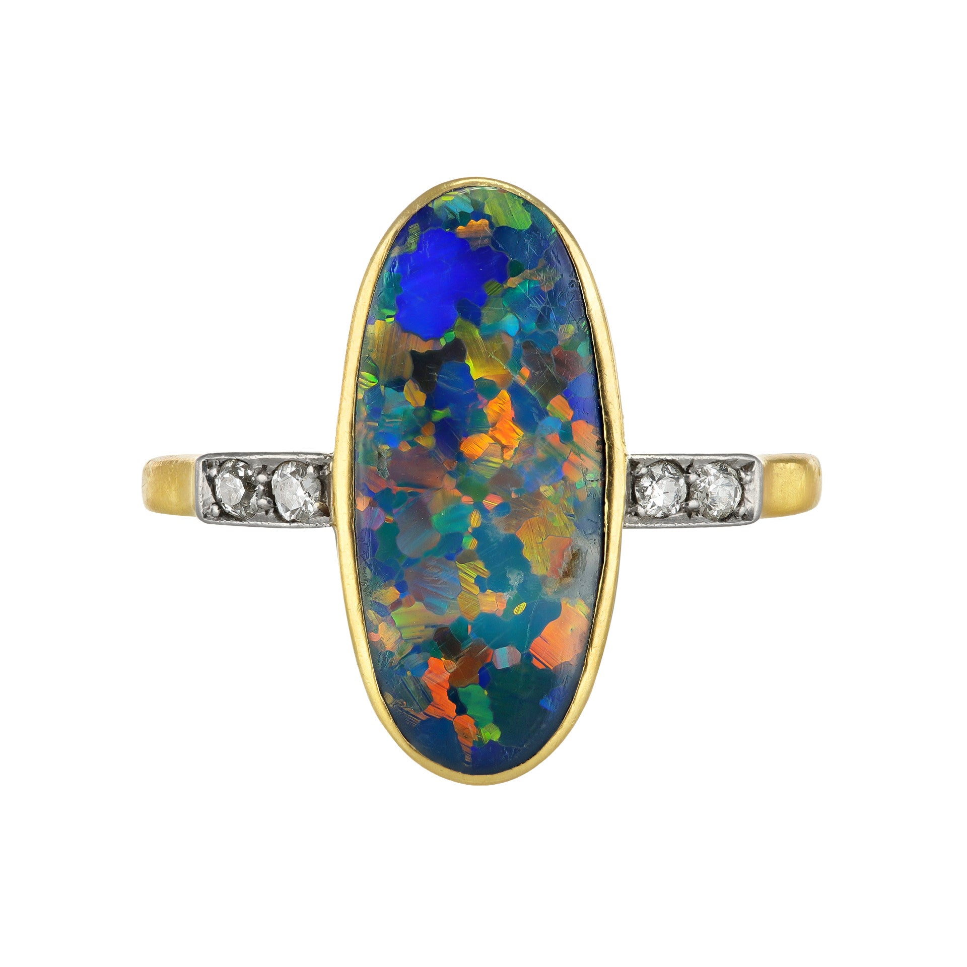 Edwardian Platinum & 18KT Yellow Gold Opal & Diamond Ring front