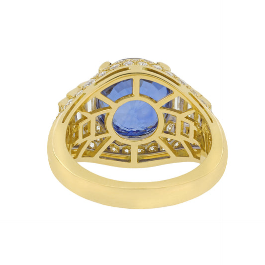 Bulgari 1980s 18KT Yellow Gold Sapphire & Diamond Trombino Ring back