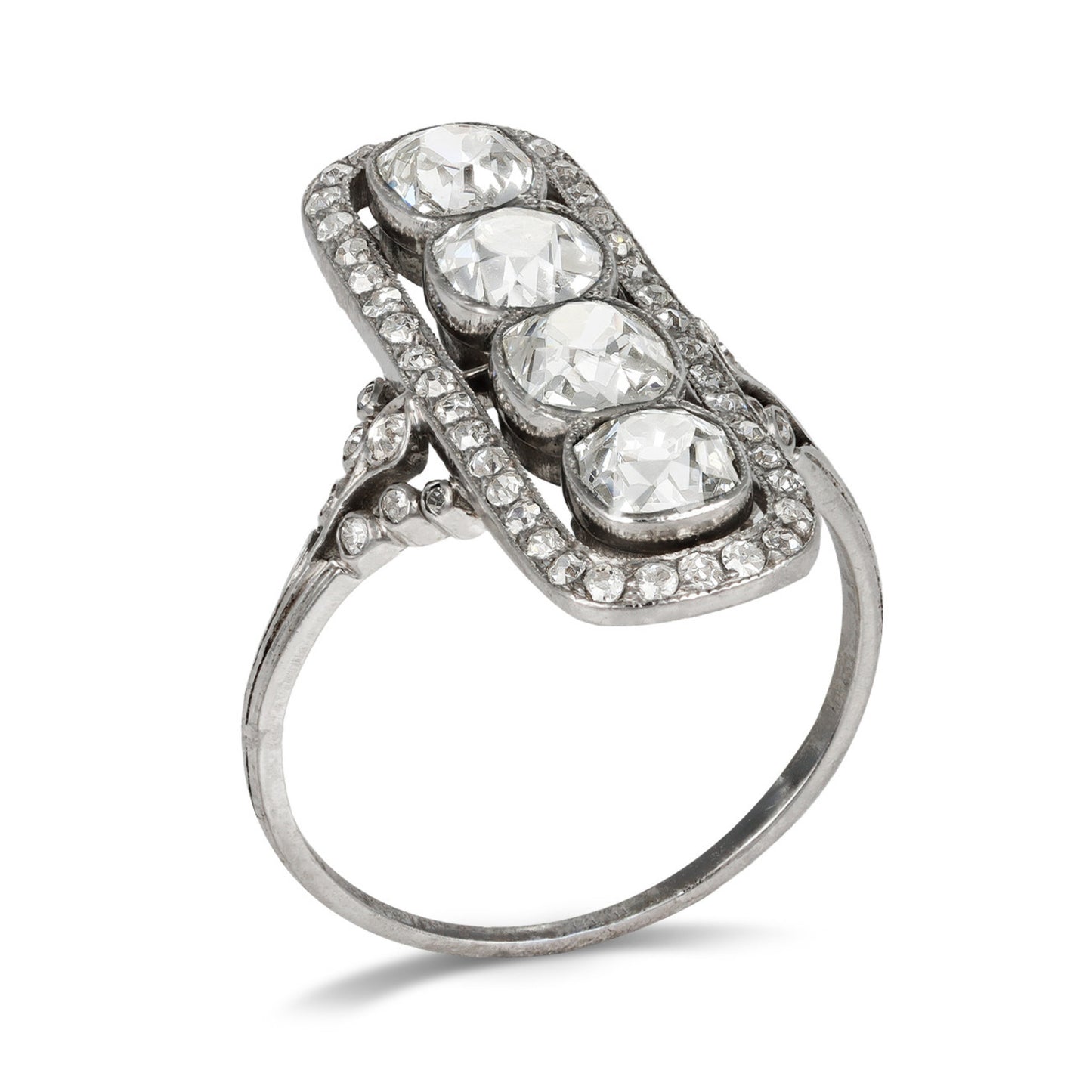 French Belle Époque Platinum Diamond Ring profile