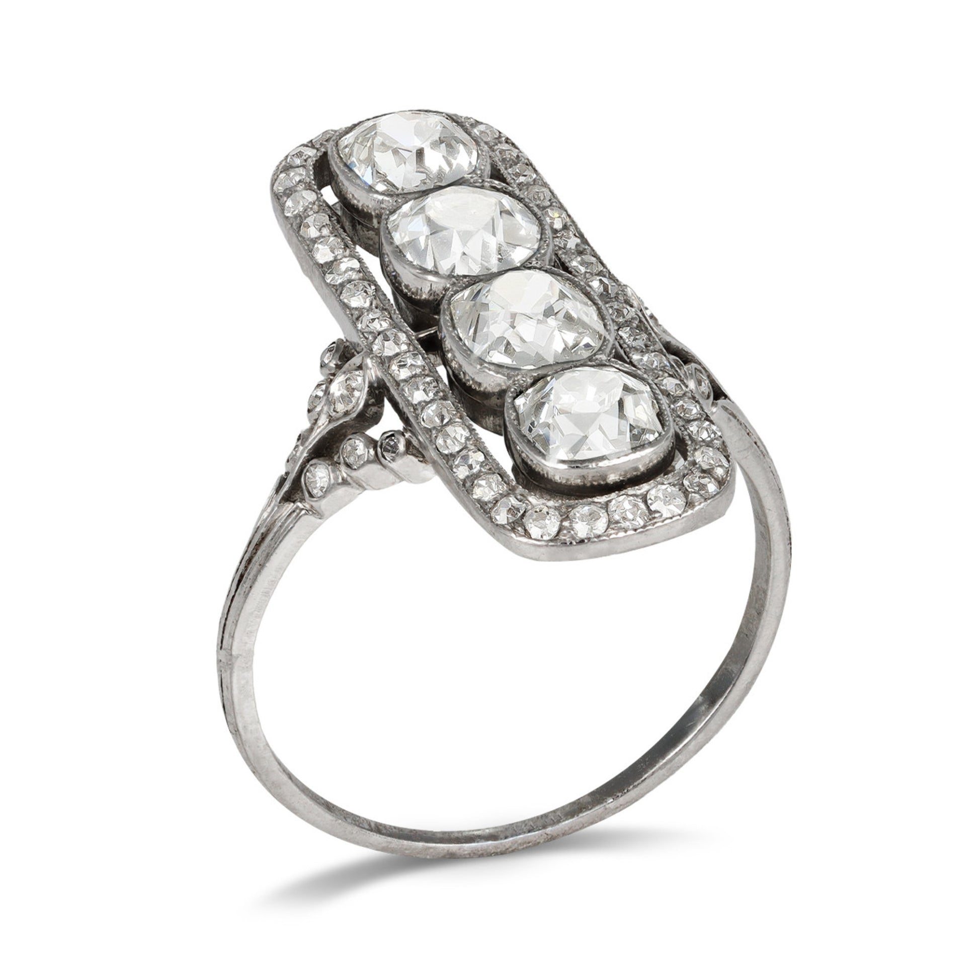 French Belle Époque Platinum Diamond Ring profile