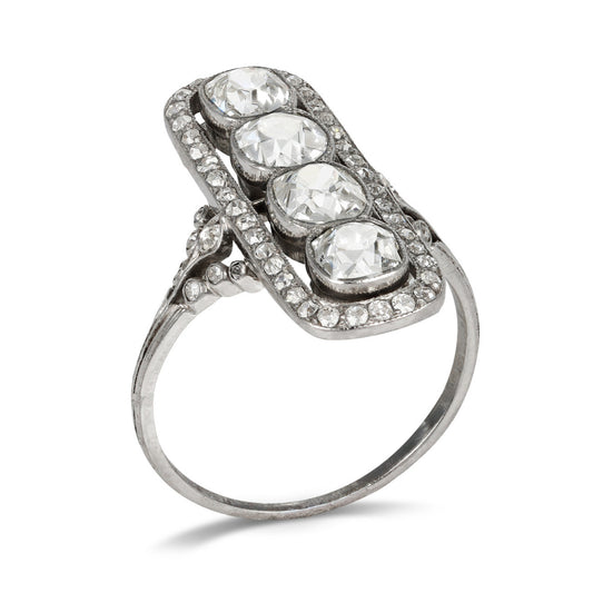 French Belle Époque Platinum Diamond Ring profile
