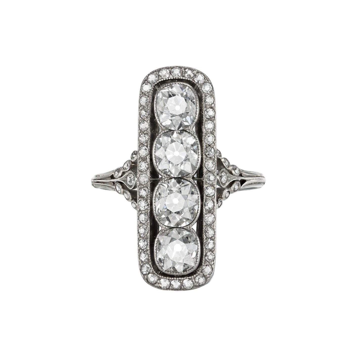 French Belle Époque Platinum Diamond Ring front