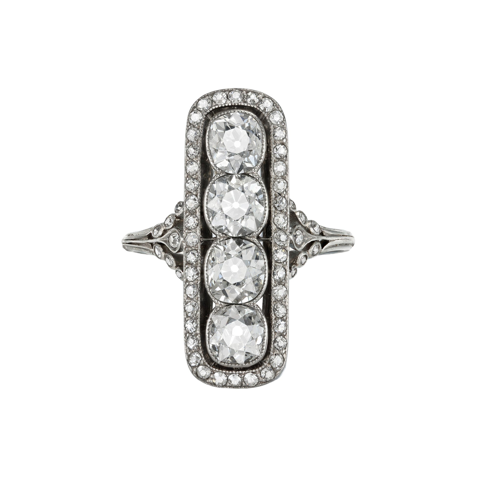 French Belle Époque Platinum Diamond Ring front