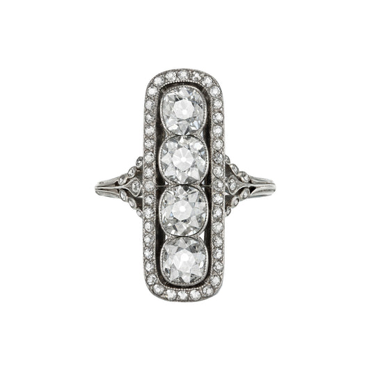 French Belle Époque Platinum Diamond Ring front