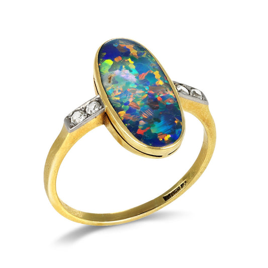 Edwardian Platinum & 18KT Yellow Gold Opal & Diamond Ring side