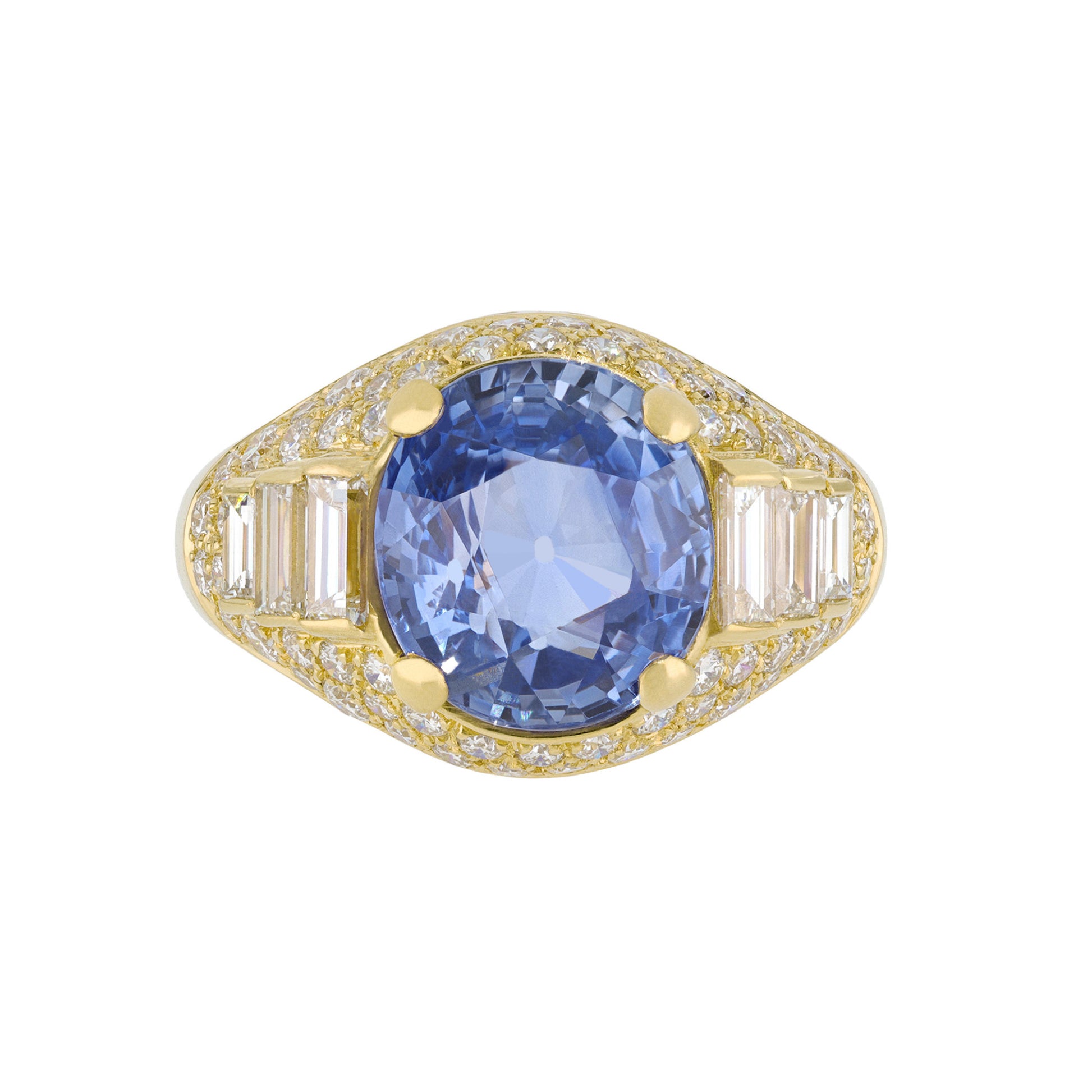 Bulgari 1980s 18KT Yellow Gold Sapphire & Diamond Trombino Ring front