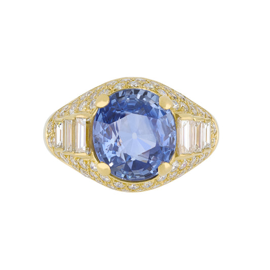 Bulgari 1980s 18KT Yellow Gold Sapphire & Diamond Trombino Ring front