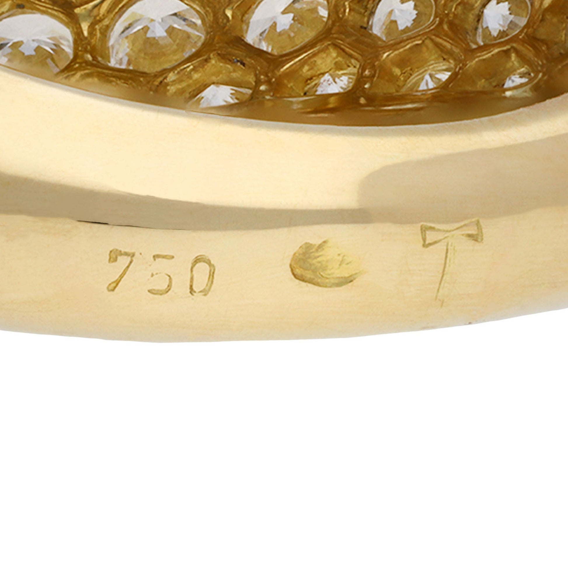 Cartier French Post-1980s 18KT Yellow Gold Diamond Ring stamps