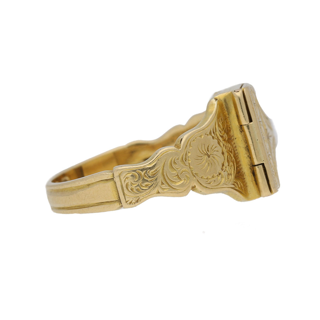 English Edwardian 18KT Yellow Gold Locket Ring side