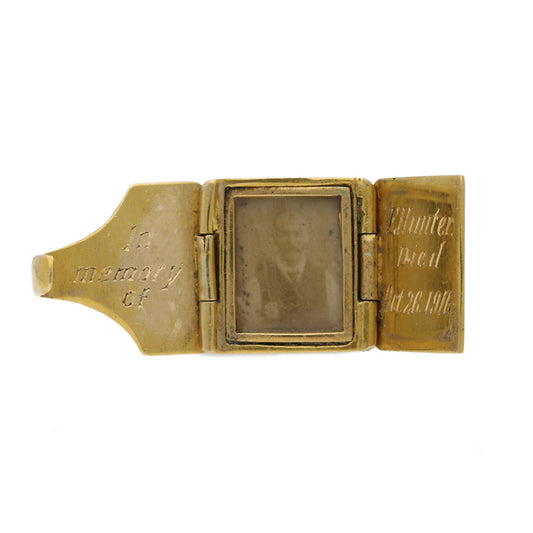 English Edwardian 18KT Yellow Gold Locket Ring locket