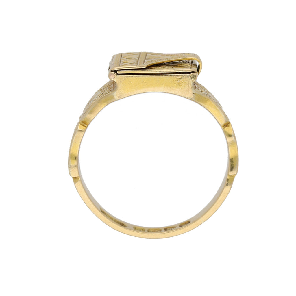 English Edwardian 18KT Yellow Gold Locket Ring profile